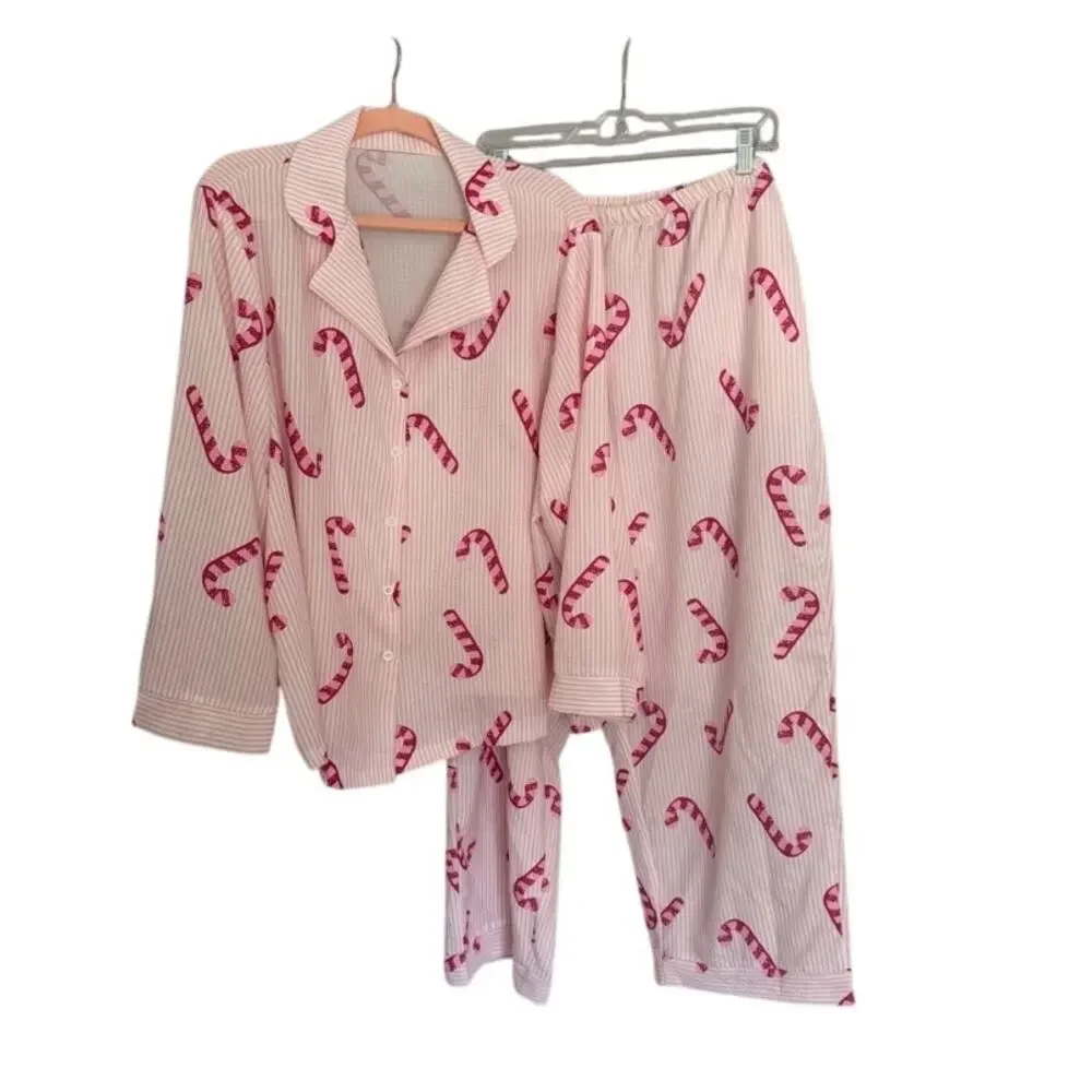 Candy Cane Holiday Pajama Set Women’s Size 3X Christmas Print